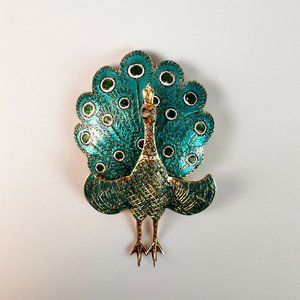 Vintage Siam Sterling Silver Blue Enamel Peacock Articulated Pin Brooch